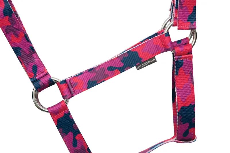 Hy Equestrian DynaForce Head Collar and Lead Rope - Raspberry/Navy-1